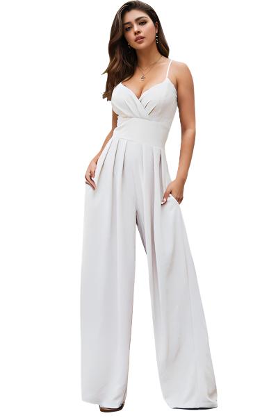 TEEK - White Spaghetti Strap Wide Leg Jumpsuit JUMPSUIT TEEK Trend S  