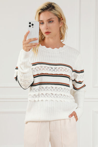 TEEK - Openwork Striped Sweater SWEATER TEEK Trend   