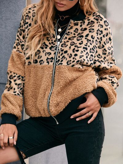 TEEK - Leopard Zip Up Plush Jacket JACKET TEEK Trend   