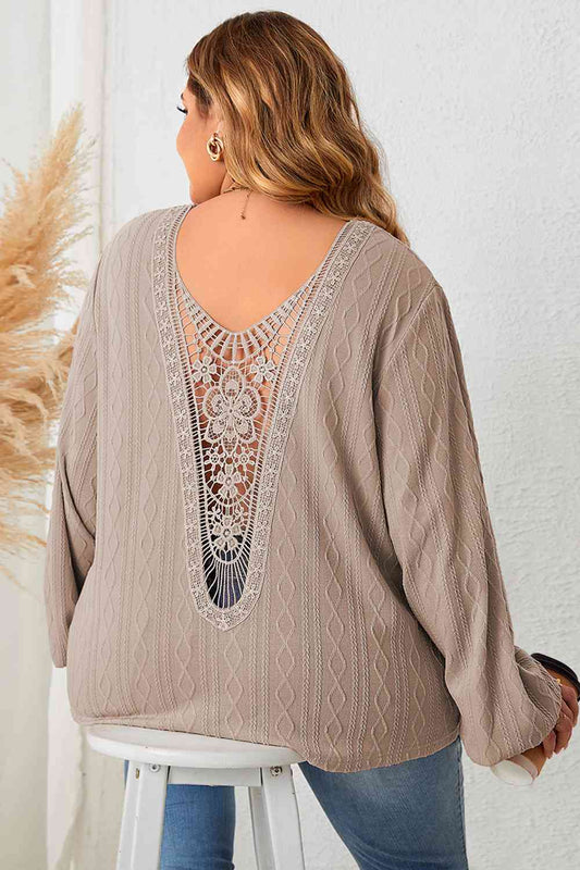 TEEK - Taupe Plus Size Lace V-Neck Long Sleeve Blouse TOPS TEEK Trend Taupe 1XL 
