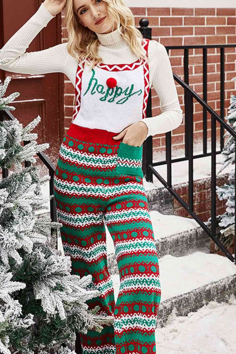 TEEK - Christmas Knit Straight-Leg Overall Jumpsuit OVERALLS TEEK Trend   