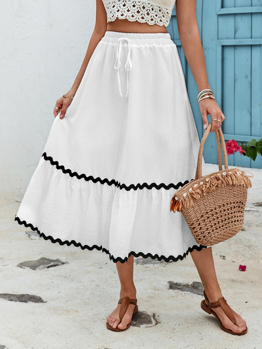 TEEK - White Tied Contrast Trim High Waist Skirt SKIRT TEEK Trend S  