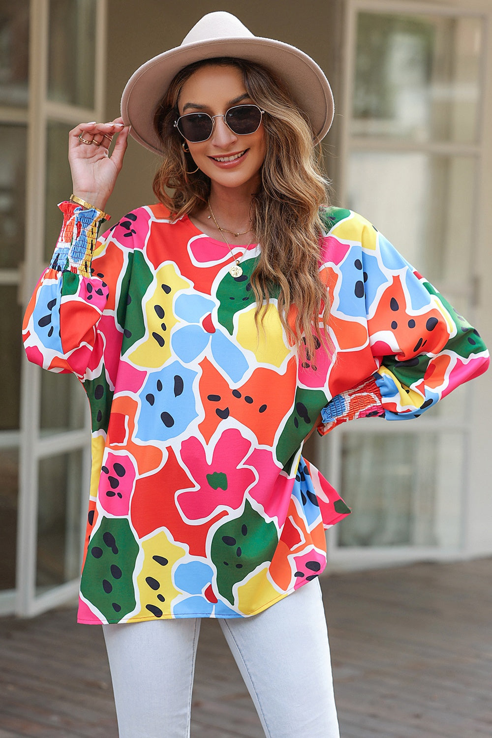 TEEK - Colorful Abstract Lantern Sleeve Blouse TOPS TEEK Trend   