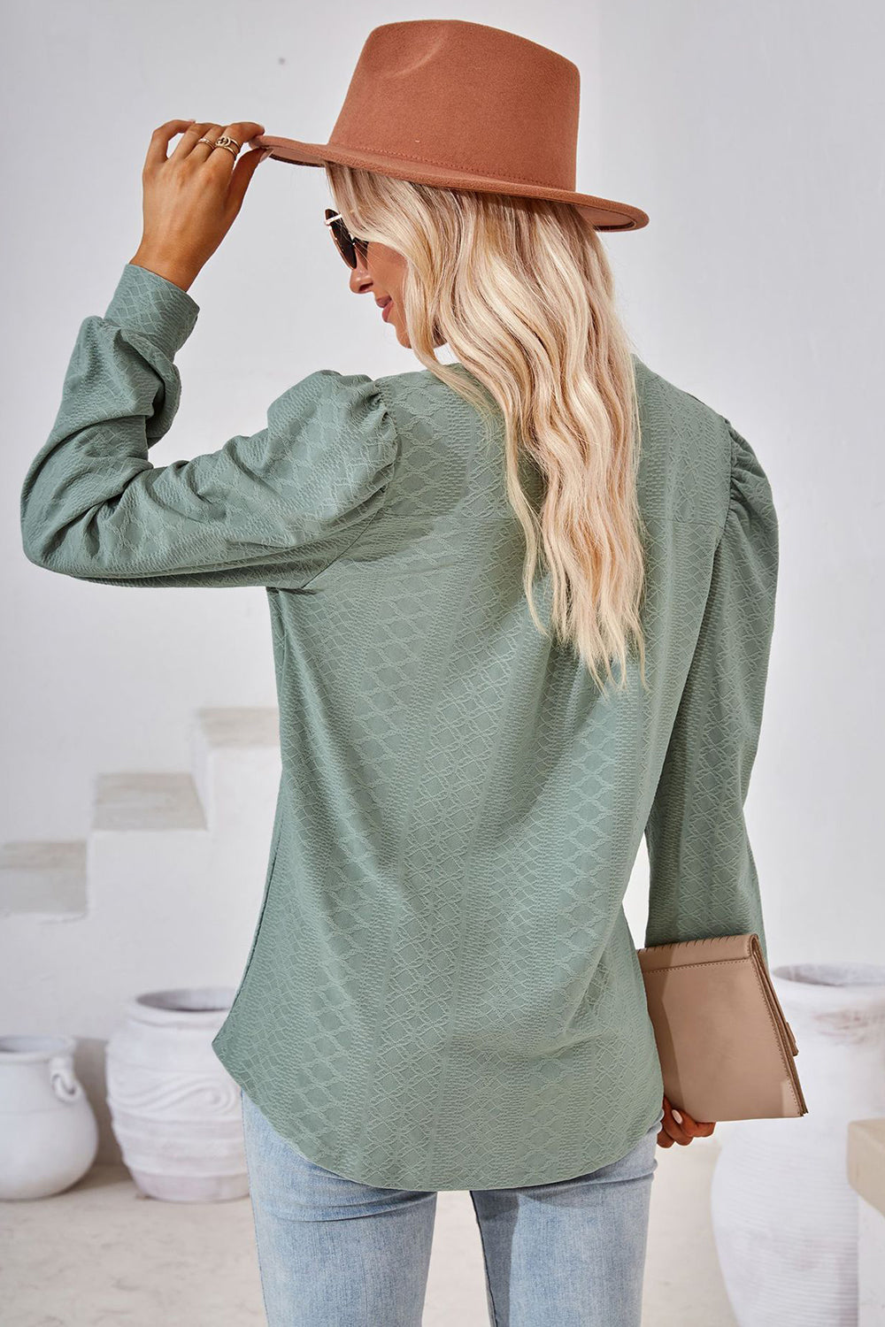 TEEK - Notched Long Sleeve Top TOPS TEEK Trend   