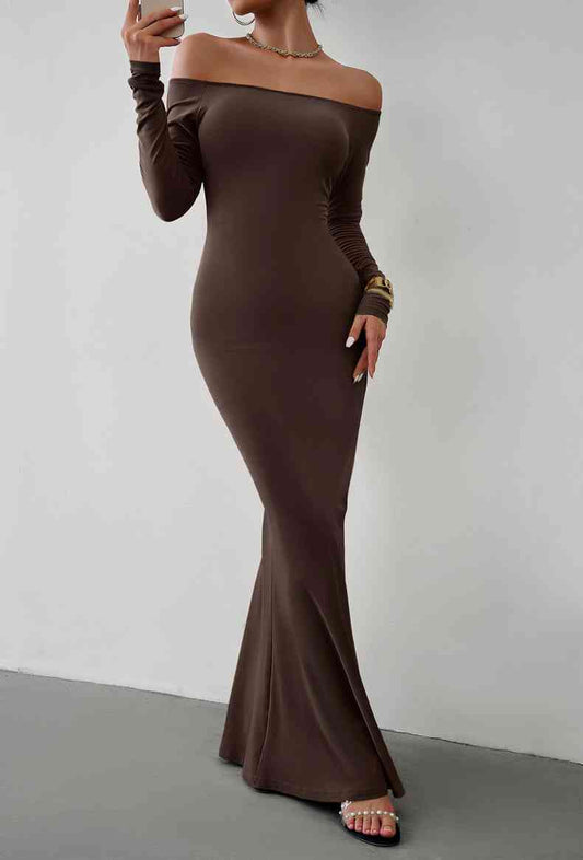 TEEK - Off-Shoulder Long Sleeve Maxi Dress DRESS TEEK Trend Chocolate S 