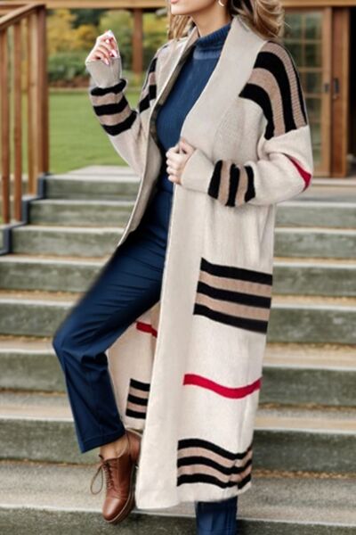 TEEK - Striped Long Sleeve Chauffeured Sweater Cardigan SWEATER TEEK Trend   
