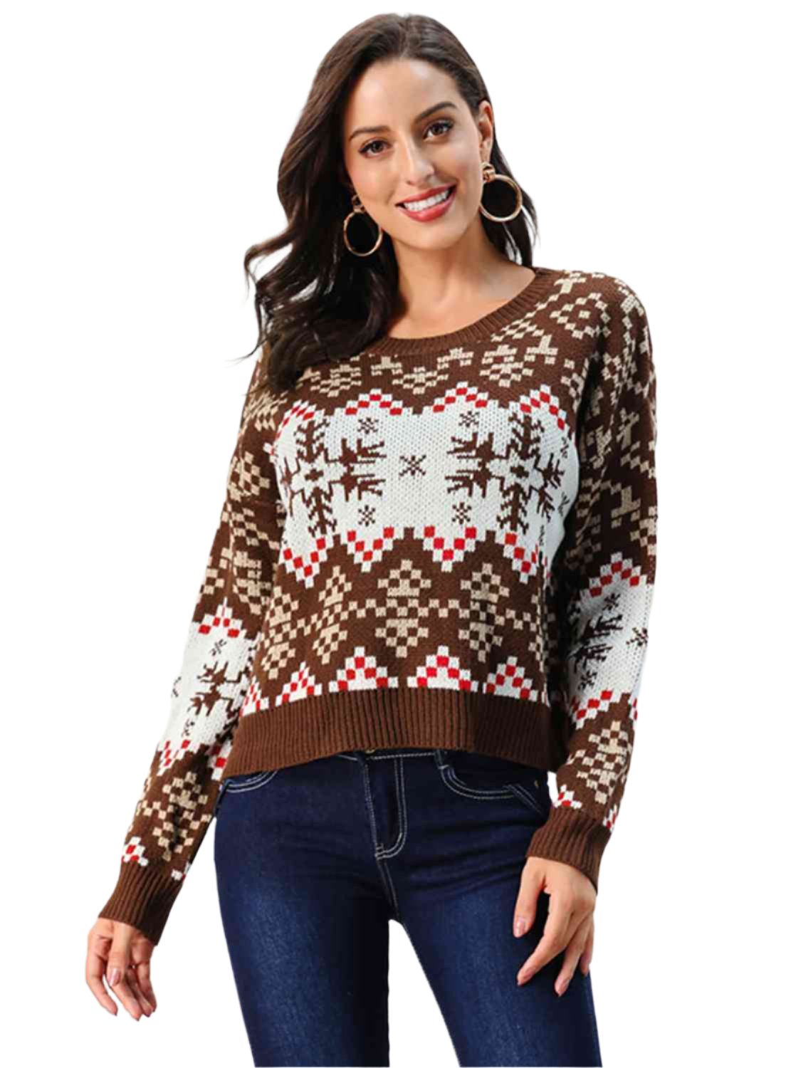 TEEK - Chestnut Snowflake Pattern Sweater SWEATER TEEK Trend S  