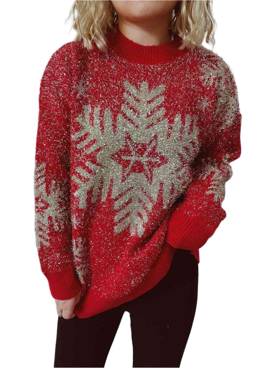 TEEK - Christmas Red Round Neck Sweater SWEATER TEEK Trend Deep Red Snowflake S 