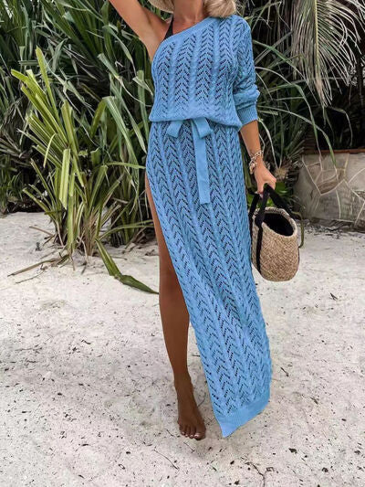 TEEK - Slit Single Shoulder Knit Beach Dress DRESS TEEK Trend Azure S 