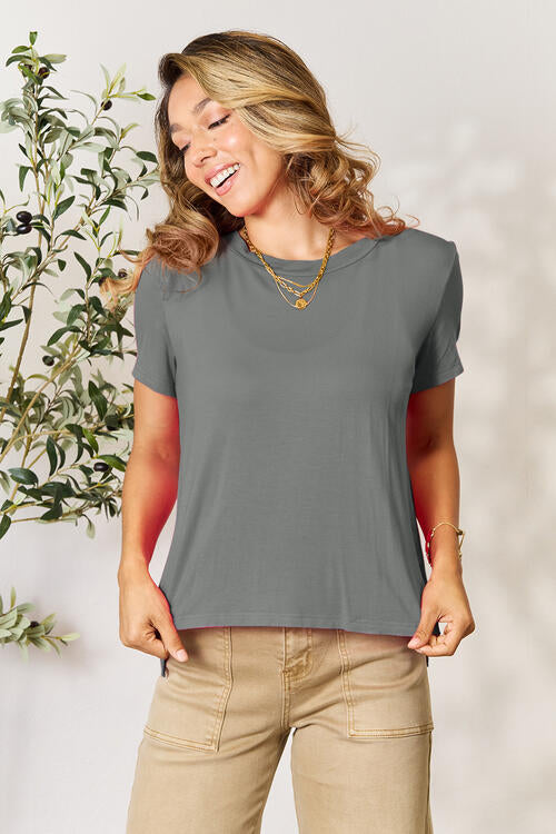 TEEK - Basic Round Neck Short Sleeve T-Shirt TOPS TEEK Trend Heather Gray S 