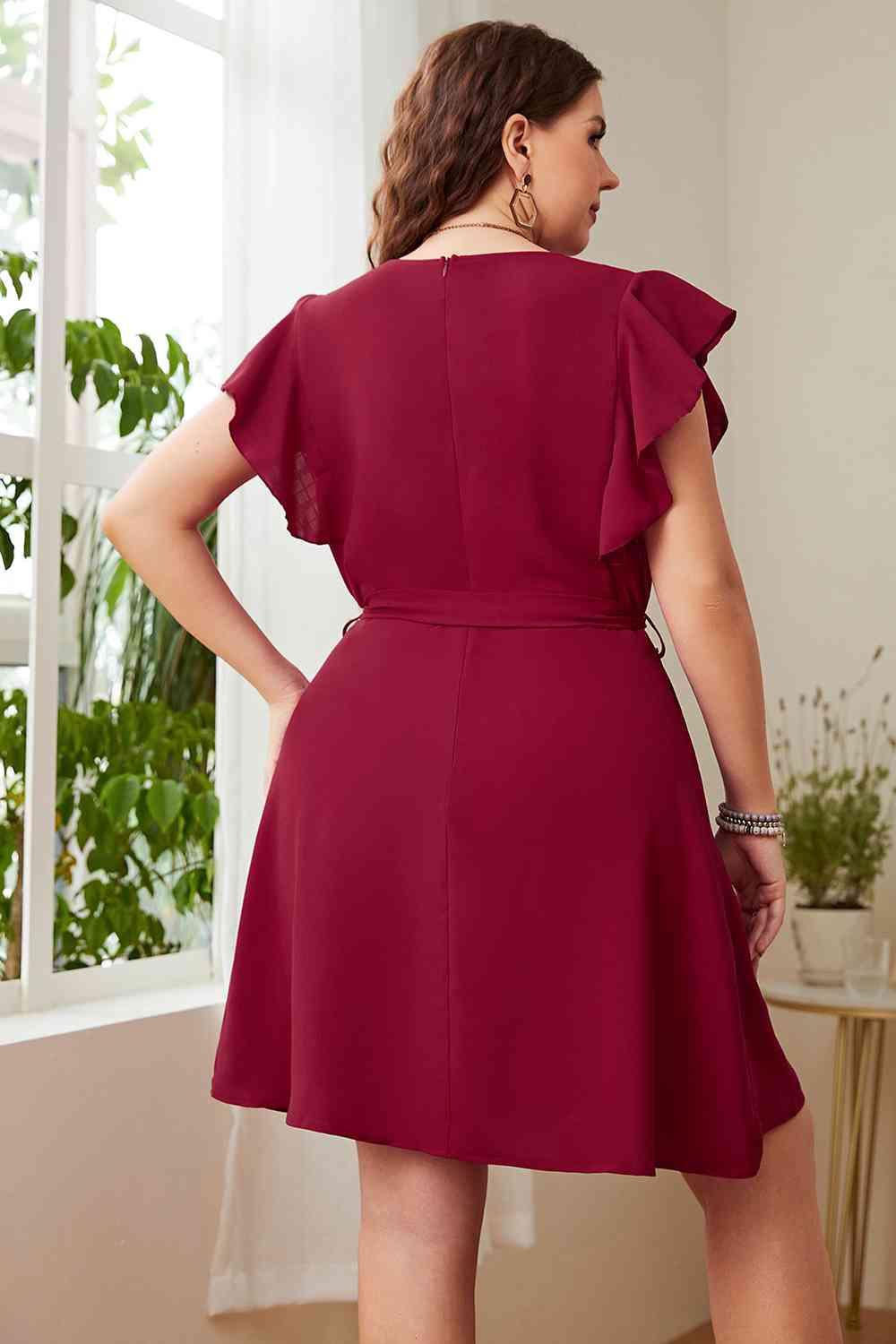 TEEK - Deep Red Plus Size Tie Waist Dress DRESS TEEK Trend   