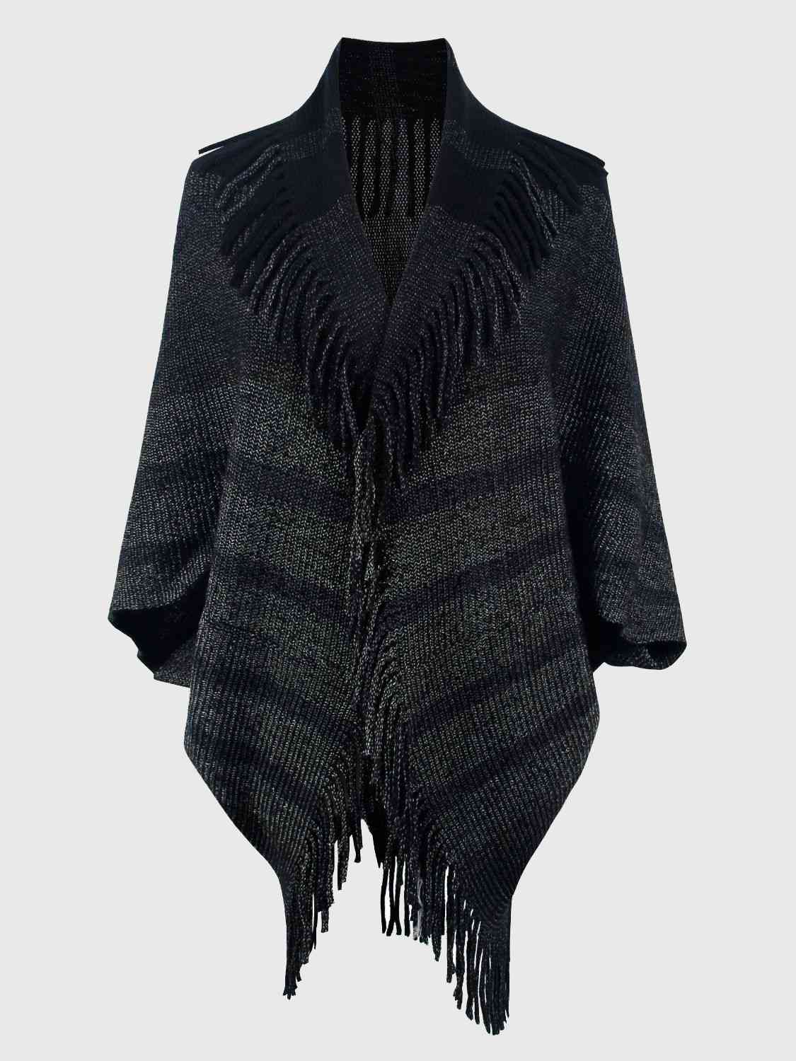 TEEK - Fringe Detail Open Front Sweater SWEATER TEEK Trend Black One Size 