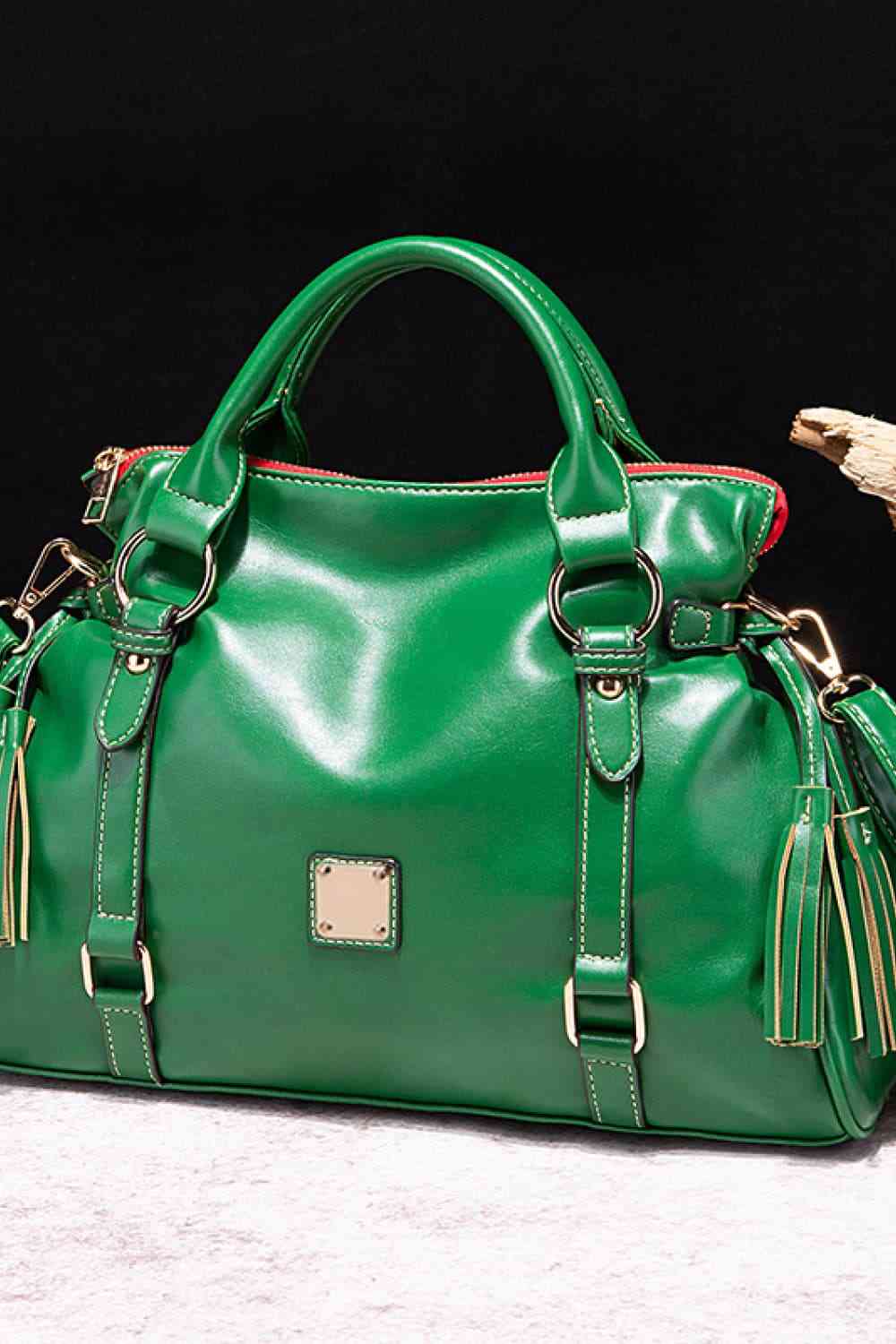 TEEK - PU Leather Handbag with Tassels BAG TEEK Trend Mid Green  