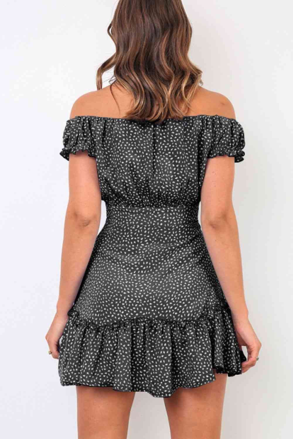 TEEK - Black and White Off-Shoulder Ruffle Hem Dress DRESS TEEK Trend   