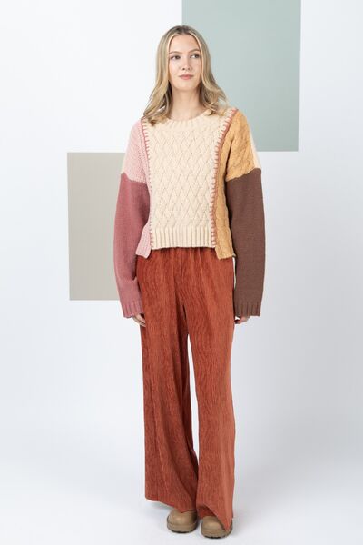 TEEK - VJ Oatmeal Block Cable Knit Sweater SWEATER TEEK Trend   