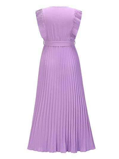 TEEK - Tied Cap Sleeve Pleated Dress DRESS TEEK Trend   