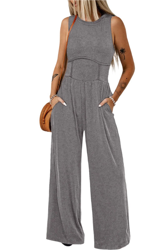 TEEK - Charcoal Sleeveless Pocketed Jumpsuit JUMPSUIT TEEK Trend S  