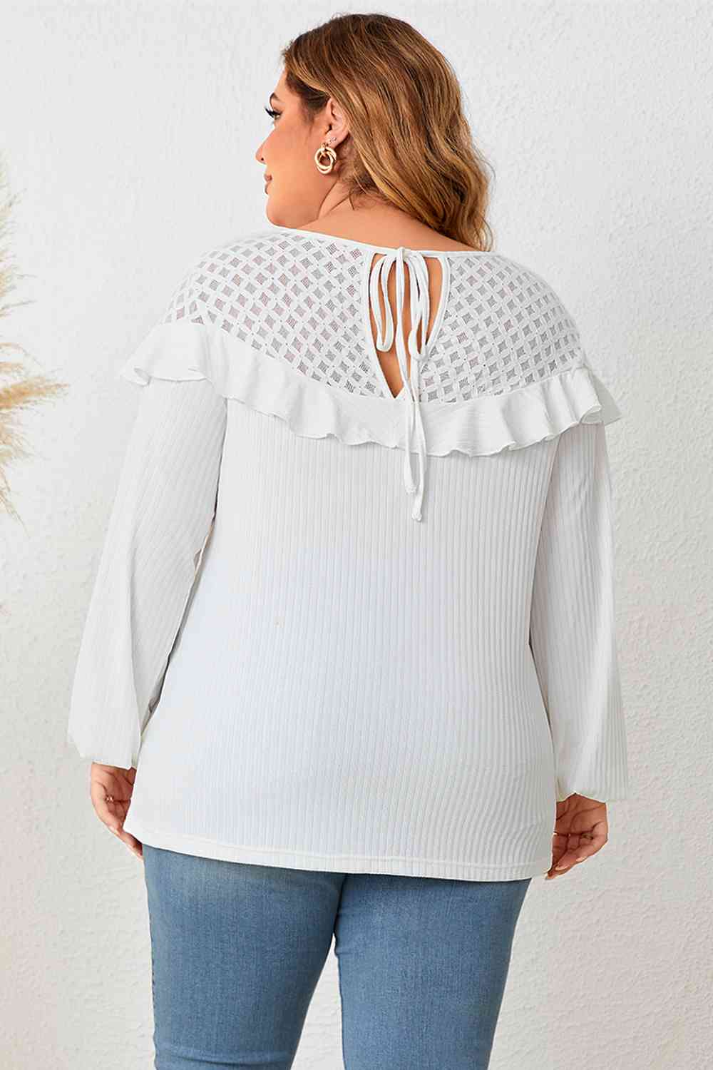 TEEK - White Plus Size Ruffled Long Sleeve Blouse TOPS TEEK Trend   