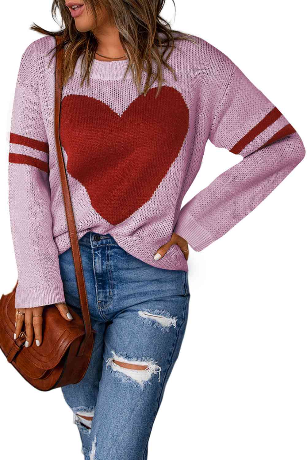 TEEK - Arm Stripe Heart Sweater SWEATER TEEK Trend Moonlit Mauve S 