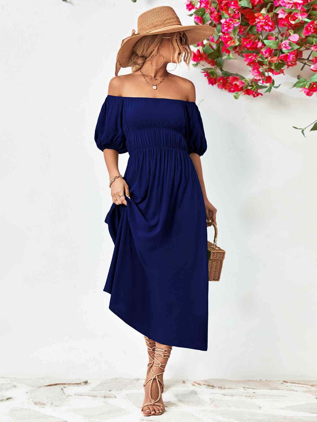 TEEK - Off-Shoulder Balloon Sleeve Midi Dress DRESS TEEK Trend   