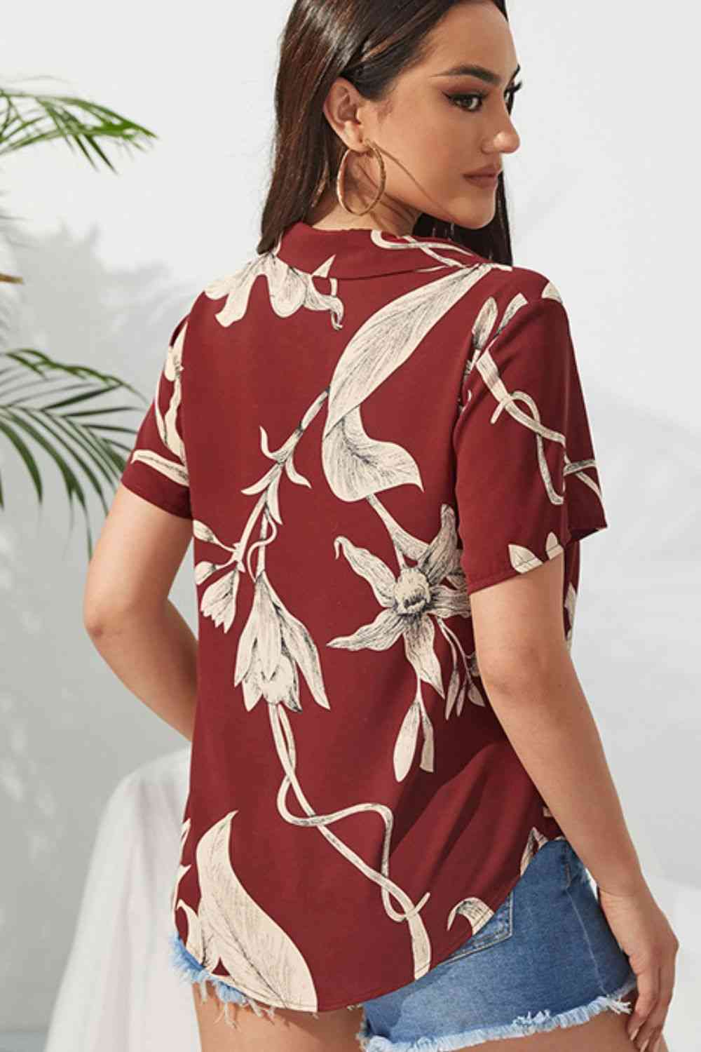 TEEK - Wine Floral Button-Up Short Sleeve Shirt TOPS TEEK Trend   