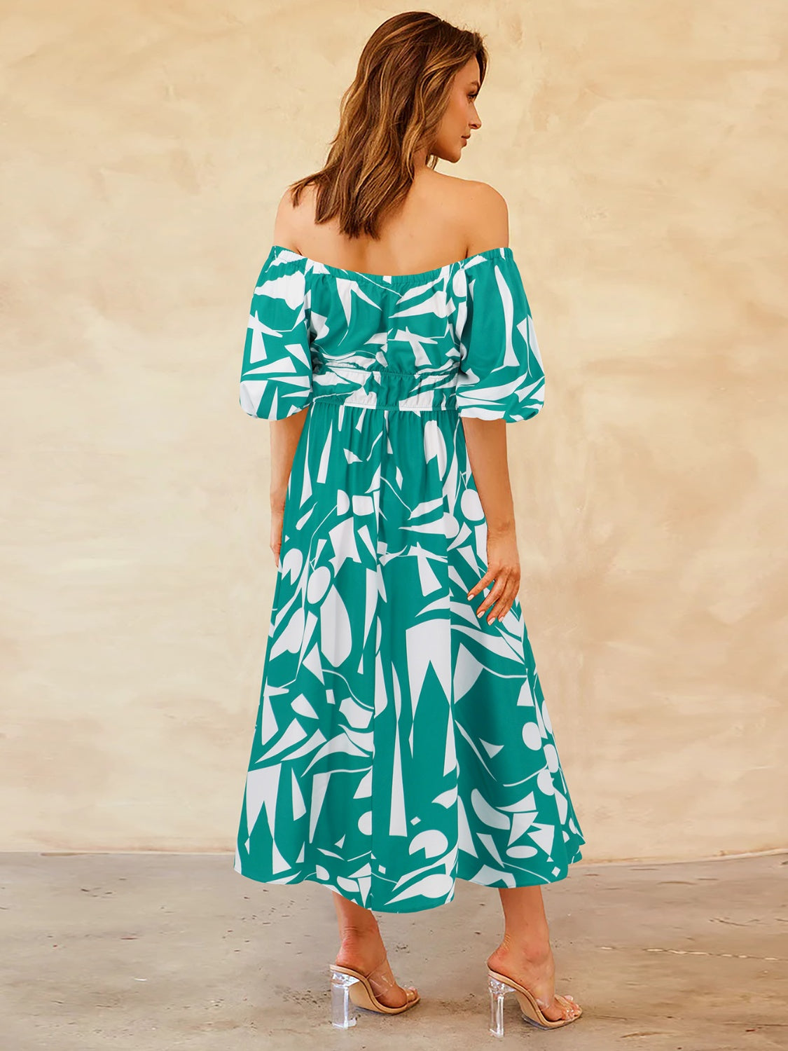 TEEK - Patterned Off-Shoulder Balloon Sleeve Dress DRESS TEEK Trend   