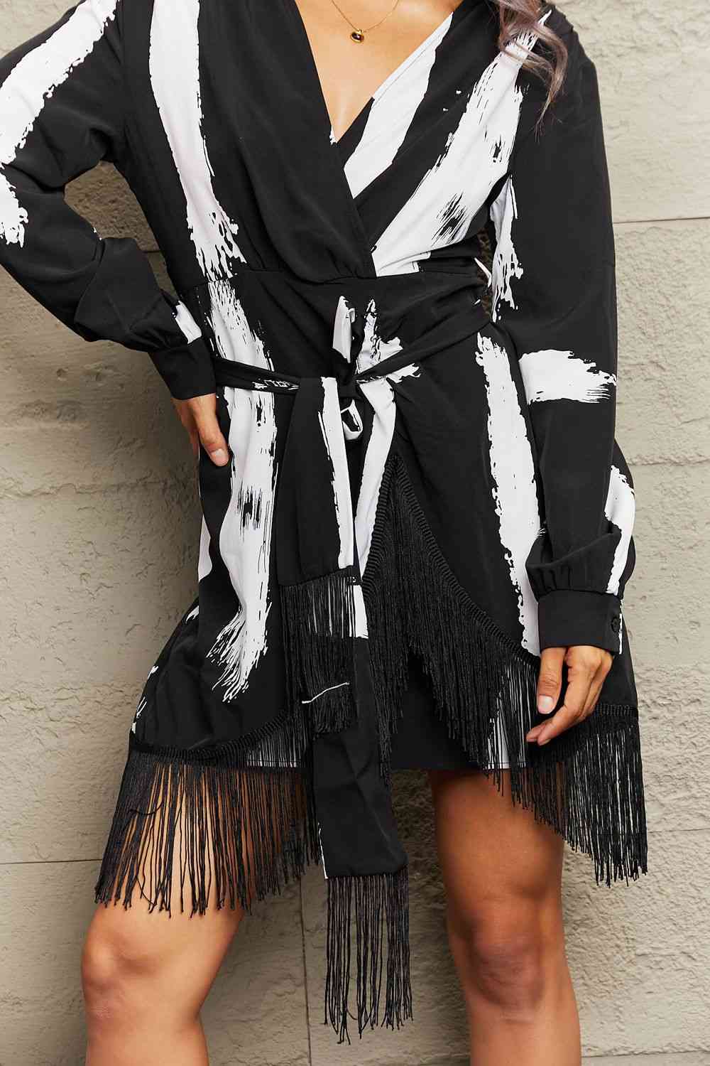 TEEK - Black and White Fringe Detail Dress DRESS TEEK Trend XS  