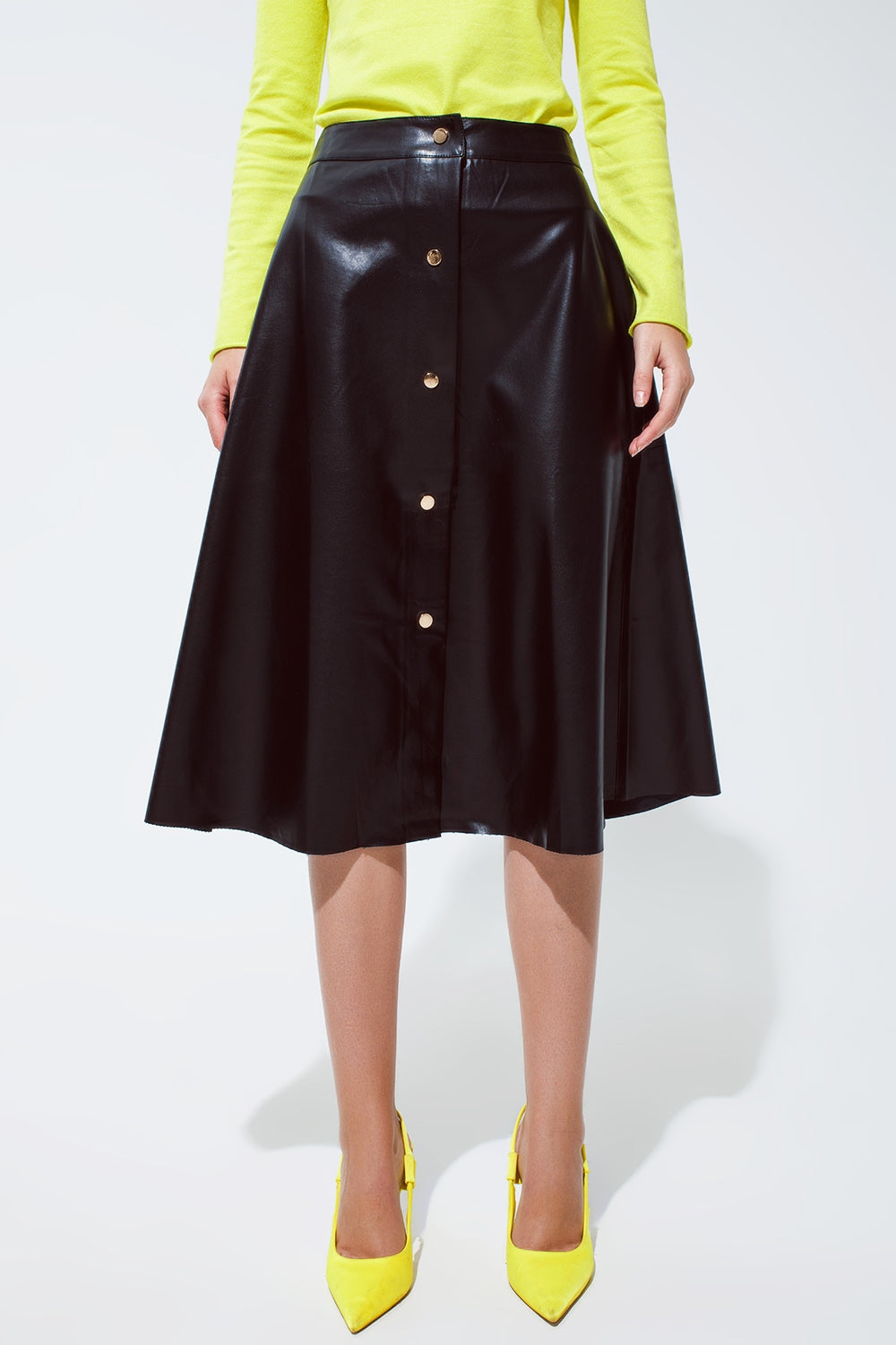 TEEK - Black Leatherette Buttoned Skirt SKIRT TEEK M Small  