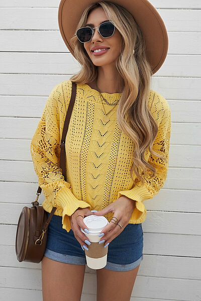 TEEK - Lace Lantern Sleeve Dropped Shoulder Sweater SWEATER TEEK Trend True Yellow S 