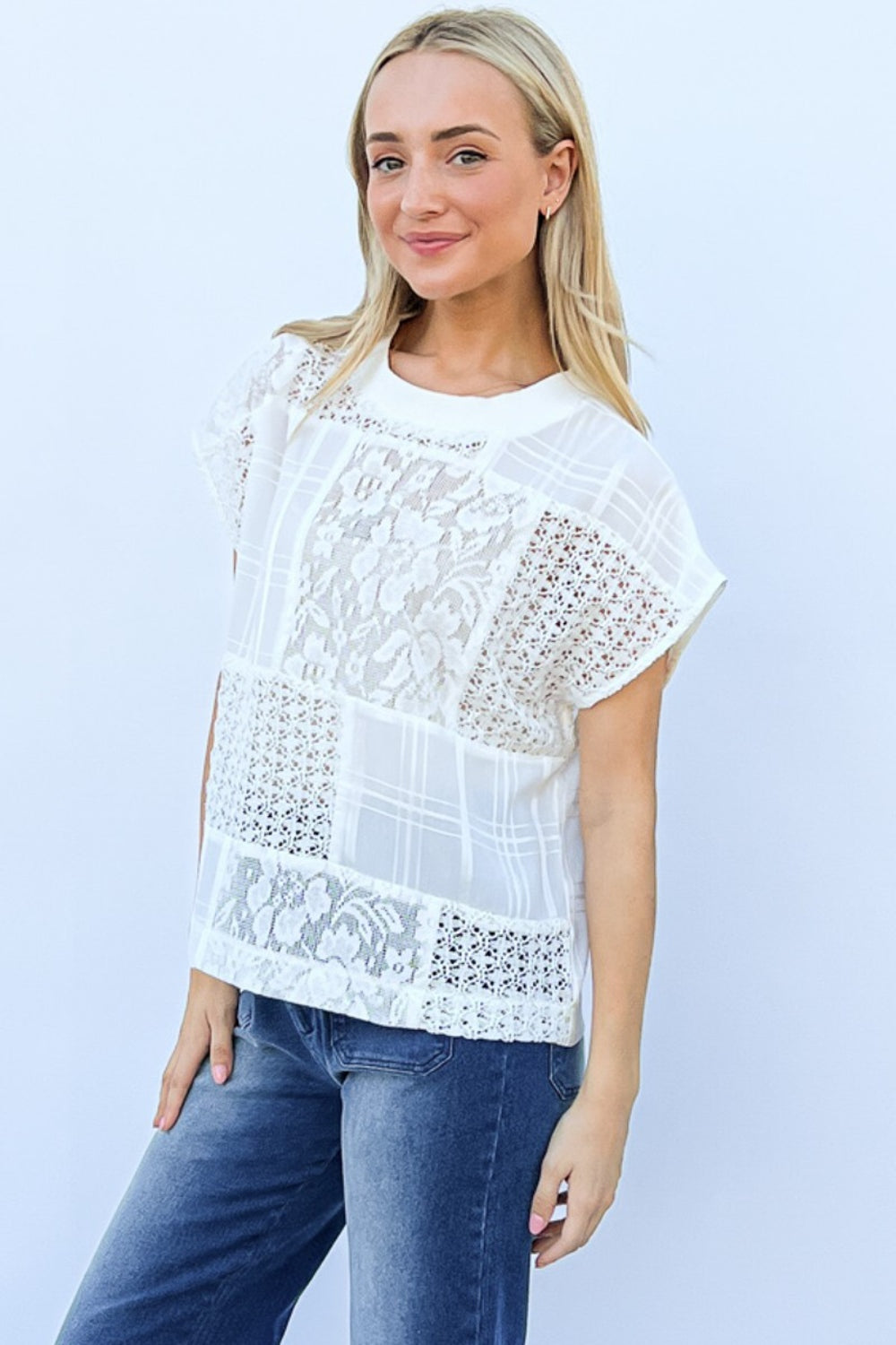 TEEK - White Lace Patchwork Short Sleeve and Cami Set TOPS TEEK Trend   