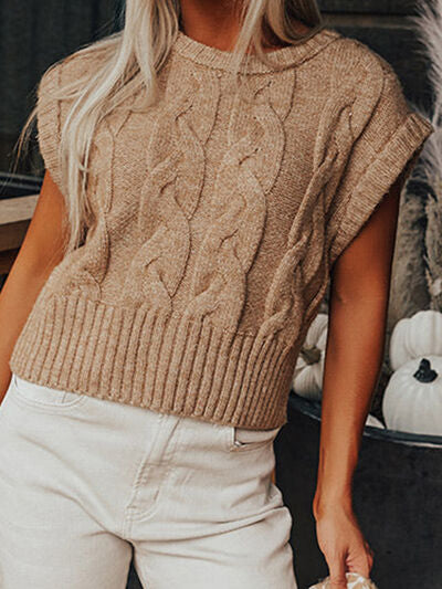 TEEK - Cable-Knit Drop Sleeveless Sweater TOPS TEEK Trend S  