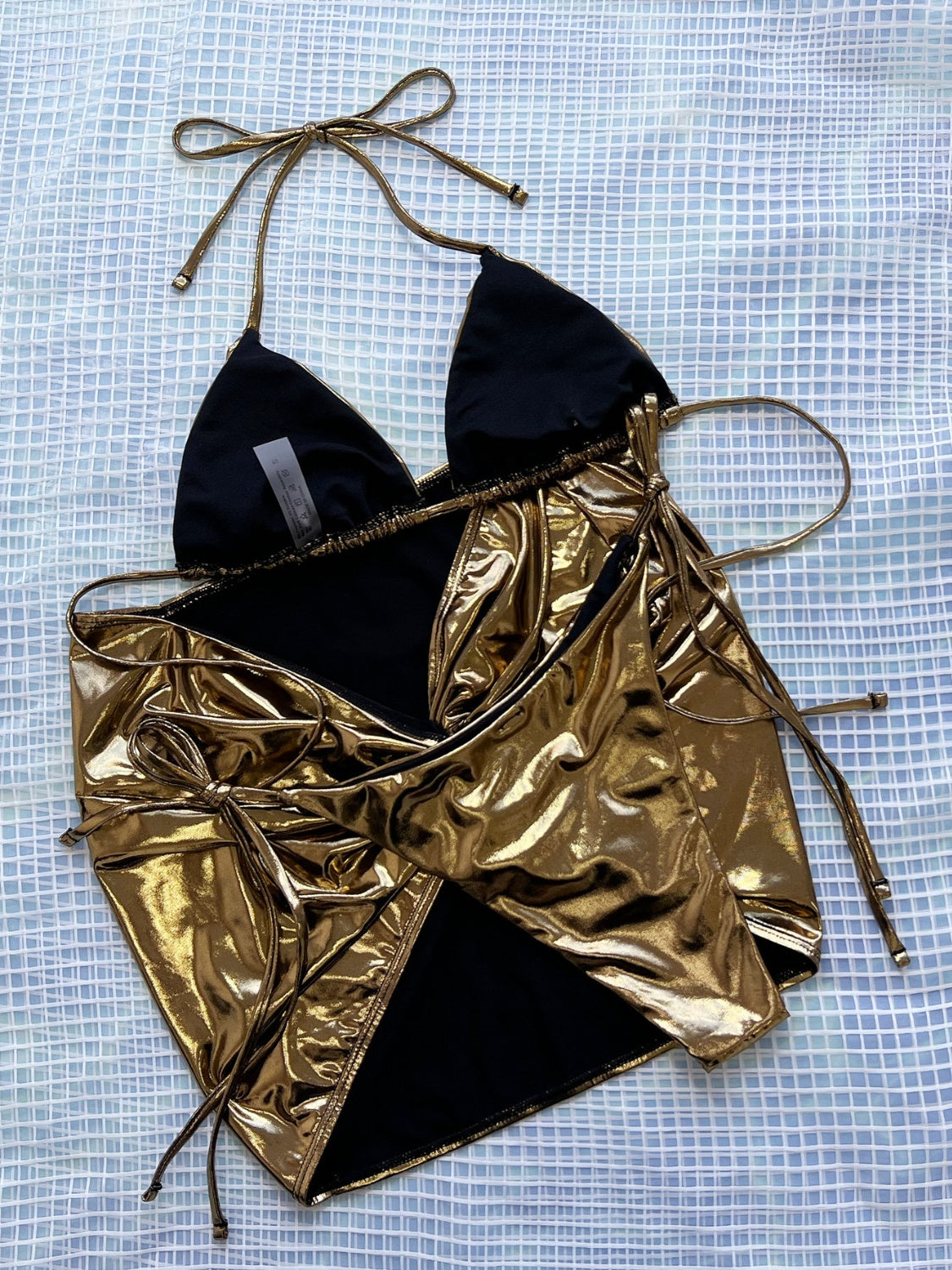 TEEK - Gold Tied Halter Neck Three-Piece Bikini Set SWIMWEAR TEEK Trend   