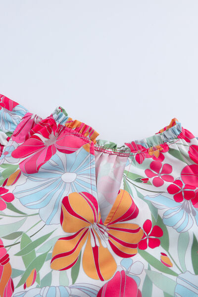TEEK - Floral Ruffled Cap Sleeve Blouse TOPS TEEK Trend   