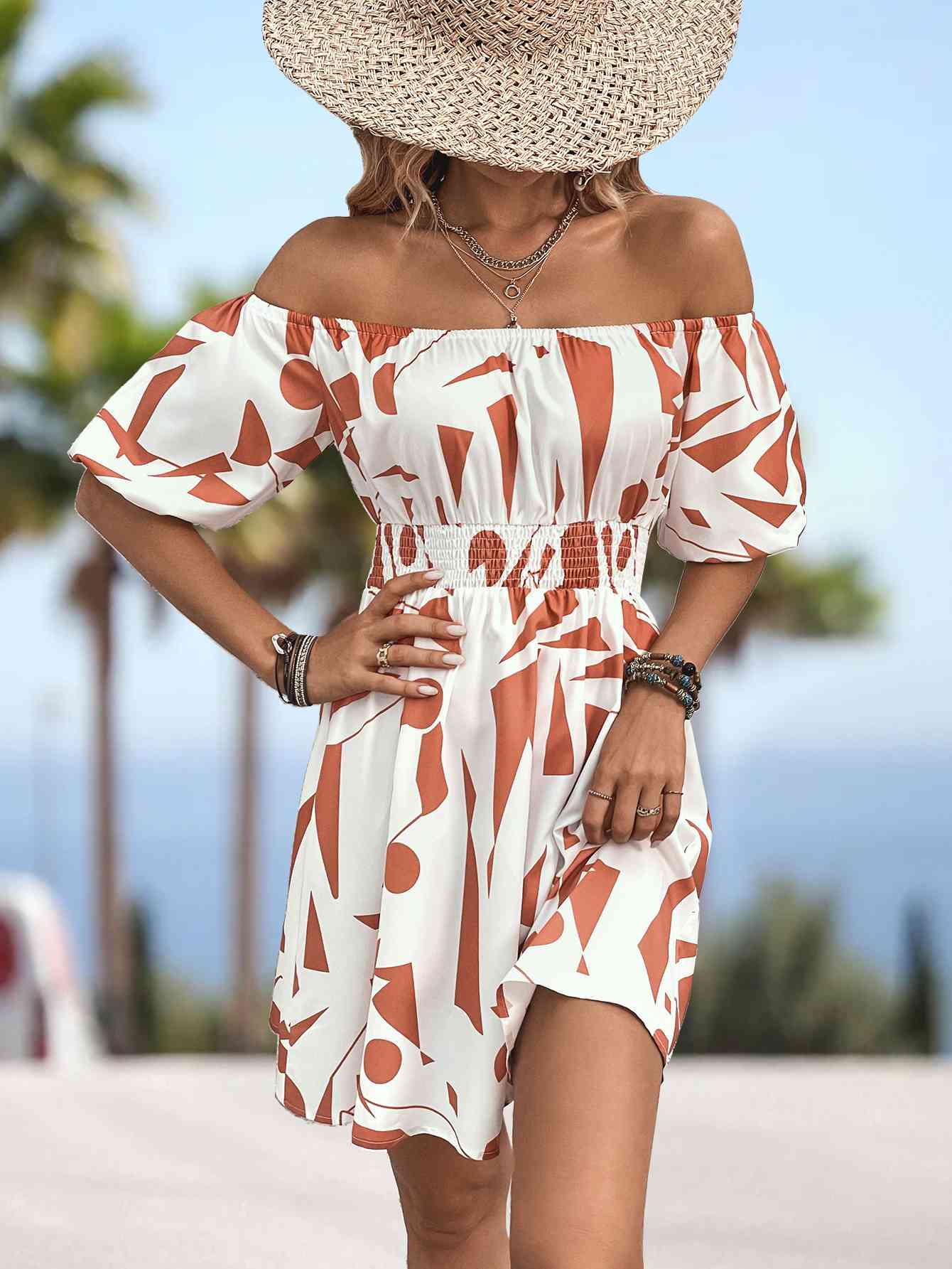 TEEK - Off-Shoulder Smocked Waist Dress DRESS TEEK Trend   