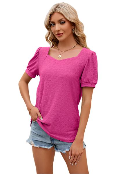 TEEK - Eyelet Short Sleeve Top TOPS TEEK Trend Hot Pink S 