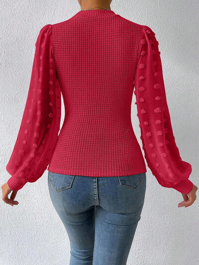 TEEK - Swiss Dot Waffle-Knit Lantern Sleeve Top TOPS TEEK Trend   