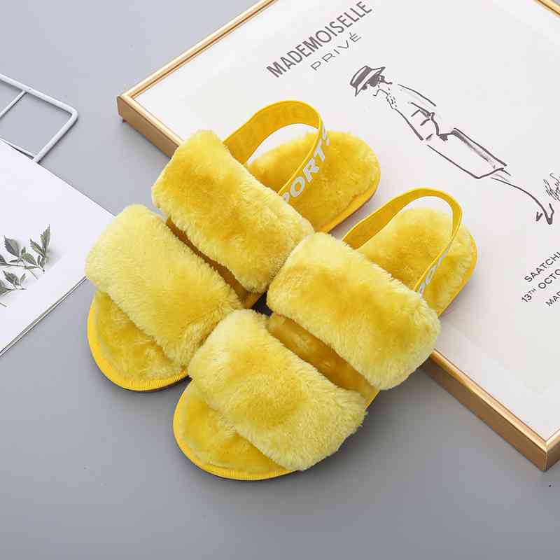 TEEK - Faux Fur Open Toe Slippers SHOES TEEK Trend Banana Yellow S 