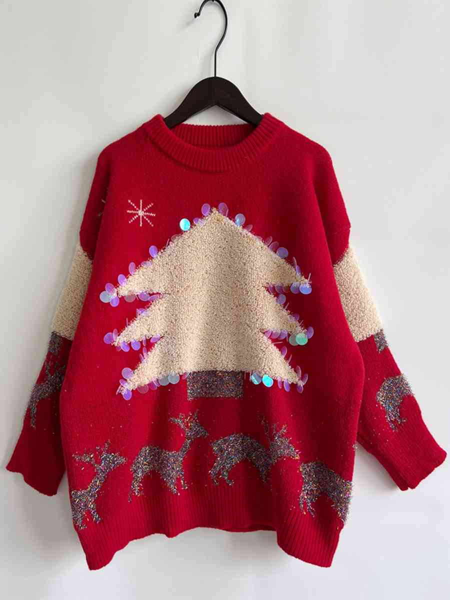 TEEK - Sequin Christmas Tree & Reindeer Sweater SWEATER TEEK Trend   