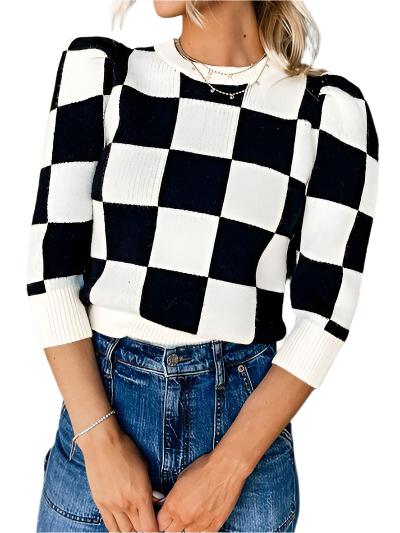 TEEK - Plaid Three-Quarter Sleeve Sweater SWEATER TEEK Trend M  