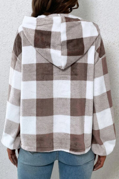 TEEK - Plaid Quarter Button Hoodie TOPS TEEK Trend   