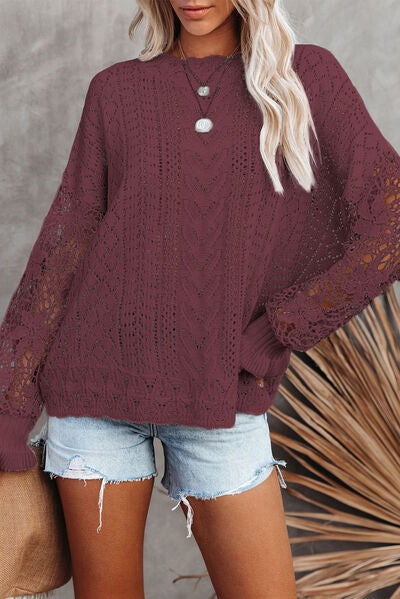 TEEK - Lace Lantern Sleeve Dropped Shoulder Sweater SWEATER TEEK Trend   