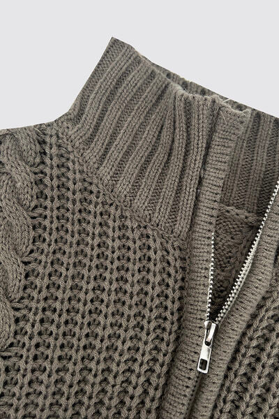 TEEK - Cable-Knit Striped Quarter Zip Turtleneck Sweater SWEATER TEEK Trend   