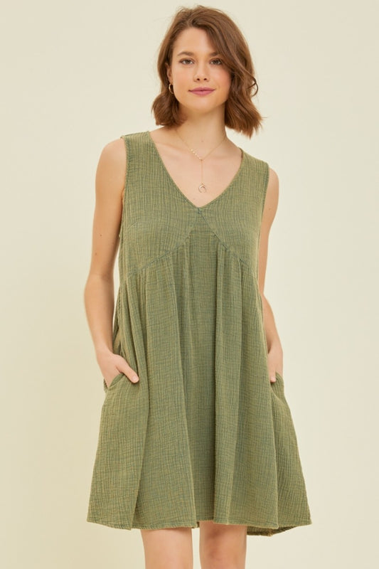 TEEK - Green Texture V-Neck Sleeveless Flare Dress DRESS TEEK Trend S  