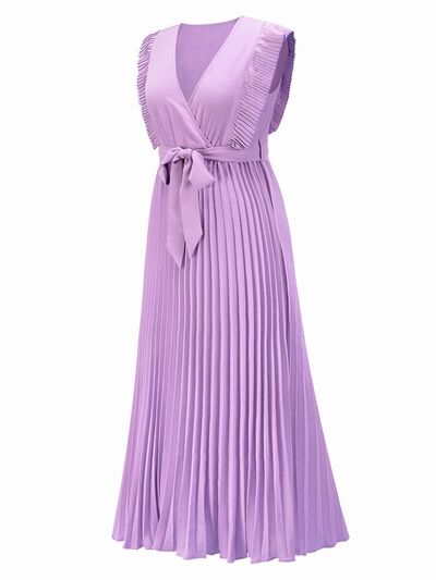 TEEK - Tied Cap Sleeve Pleated Dress DRESS TEEK Trend   