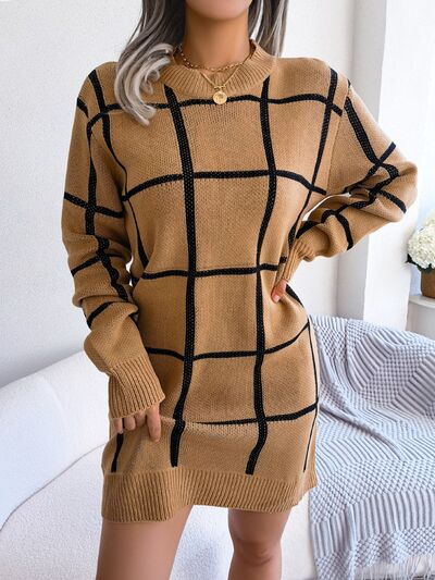 TEEK - Plaid Doable Dropped Shoulder Sweater Dress DRESS TEEK Trend   