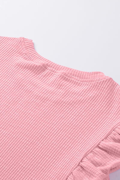 TEEK - Blush Pink Ruffled Neck Cap Sleeve Blouse TOPS TEEK Trend   