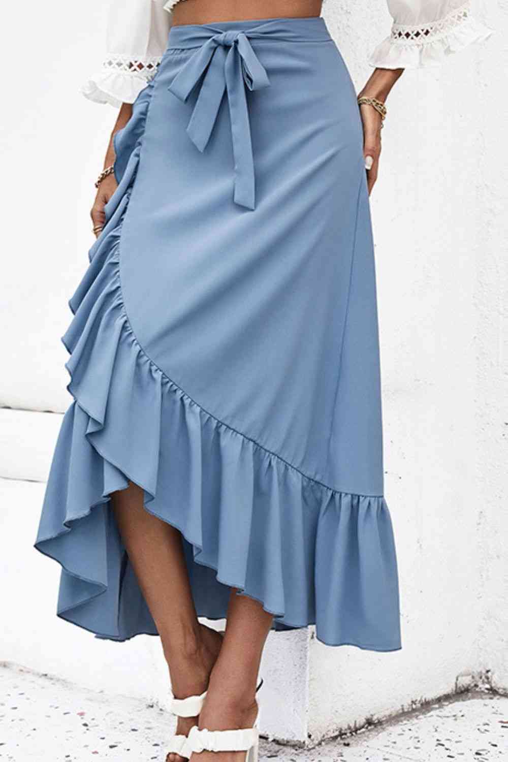 TEEK - Blue Ruffle Trim Tied Skirt SKIRT TEEK Trend   