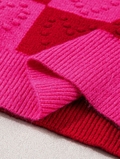 TEEK - Plaid Heart Round Neck Sweater SWEATER TEEK Trend   