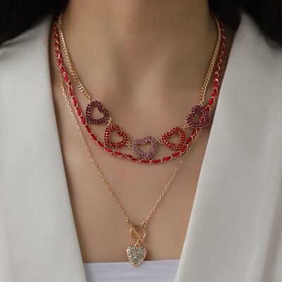 TEEK - Heart Shape Rhinestone Triple-Layered Necklace Set JEWELRY TEEK Trend   