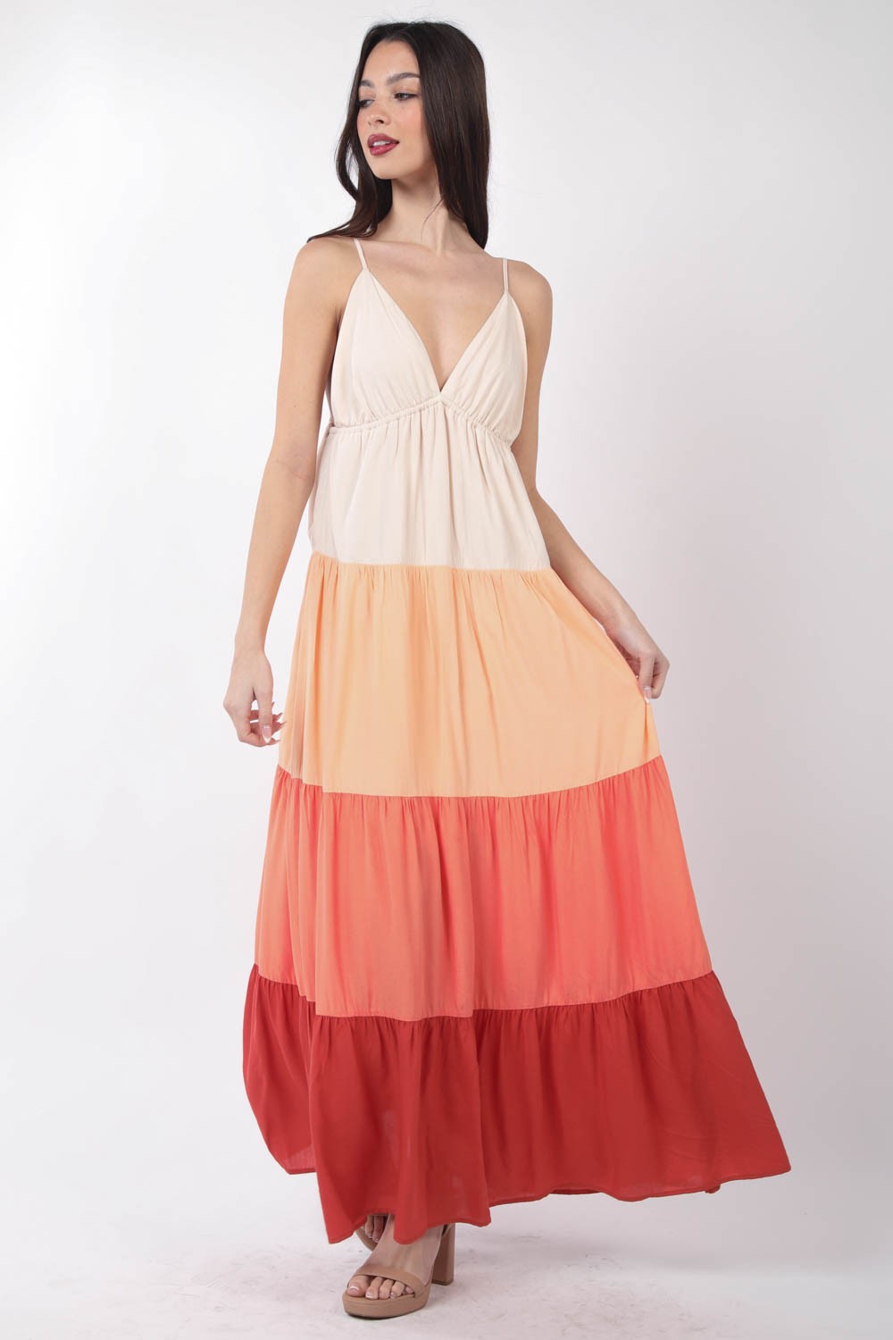 TEEK - Sunset VJ Color Block Tiered Maxi Cami Dress DRESS TEEK Trend   